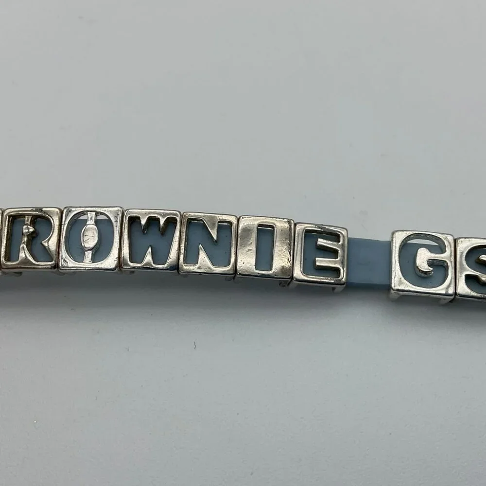 Girls Light Blue & Silvertone Brownie Girls Scout 6 inch Slider Bracelet.